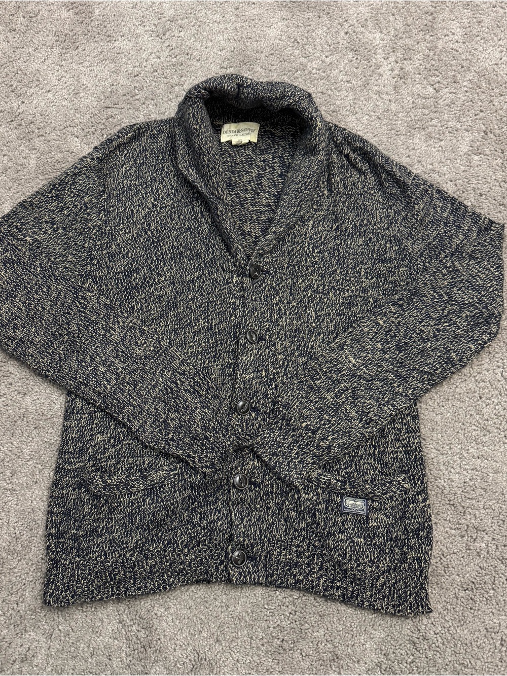 Denim & Supply Ralph Lauren Navy and Cream Shawl Collar Cardigan Size M